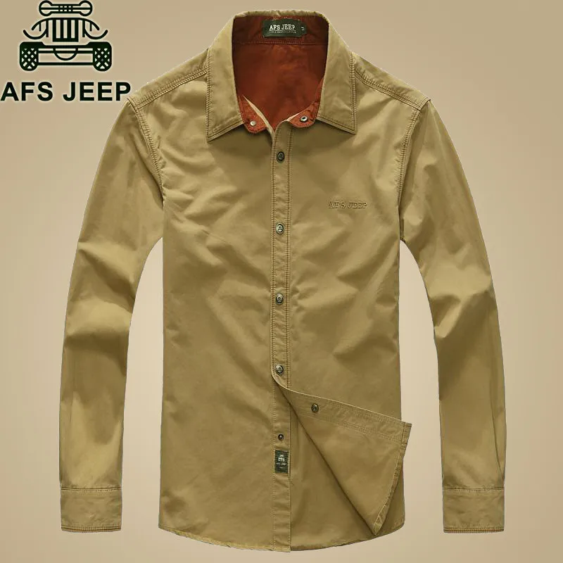 Новинка, брендовая AFS Jeep Мужская рубашка, хлопок, длинный рукав, свободная, повседневная, военная, мужская рубашка, красный, хаки, Летний стиль