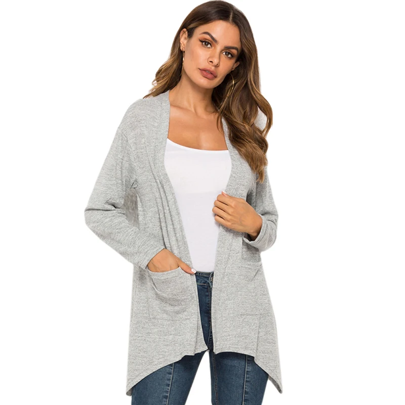 Women Thin Cardigan Long Sleeve Loose Asymmetric Hem Outerwear Coat |