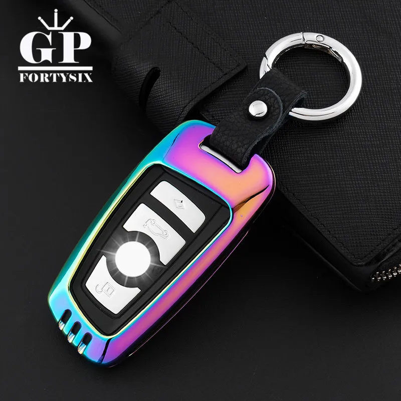 Car-Styling Zinc Alloy+Leather Remote Control Car Key Fob Holder Case Cover Keychain Protective Shell For BMW 3 5 7 Series | Автомобили и