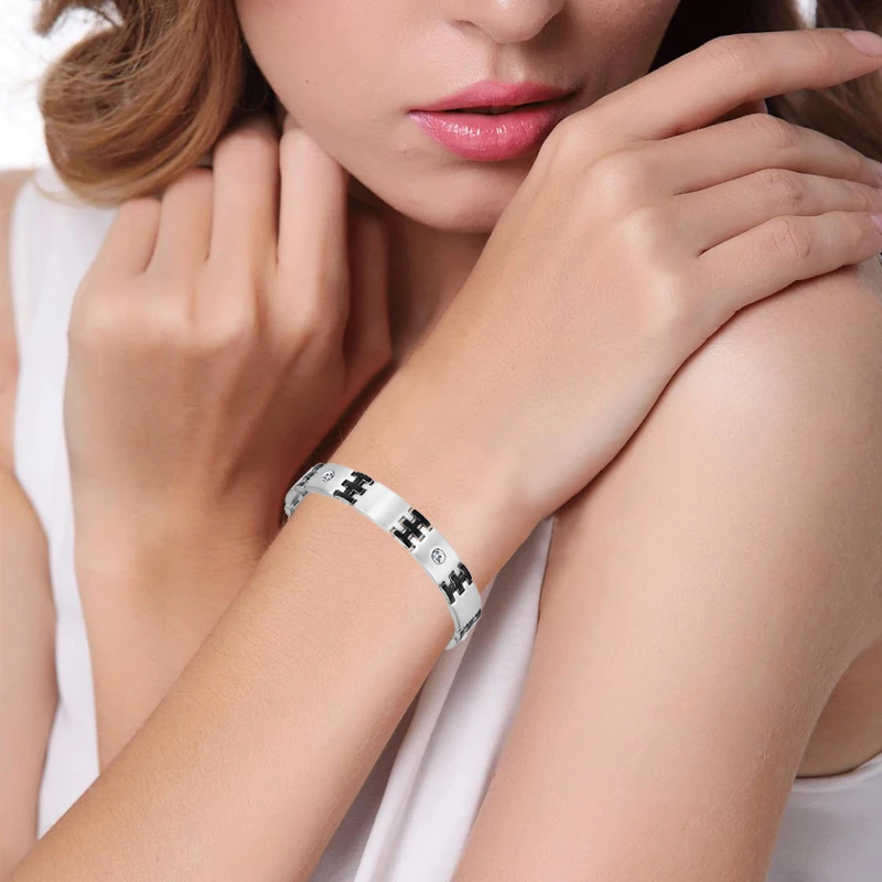 Эскалус браслет женский магнитный с кристаллами звеньевая цепь из нержавеющей