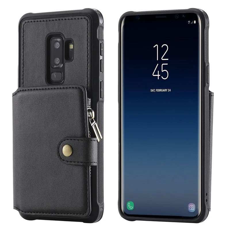 Haissky из искусственной кожи чехол для samsung S8 S9 Note 8 держатель для карт кошелек на молнии чехол для samsung S8 S9 Plus откидная крышка Coque Capa - Цвет: Black