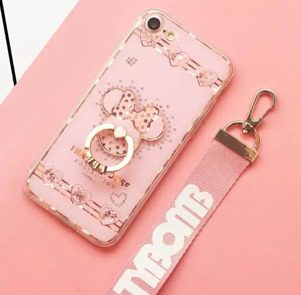 Розовый Блестящий чехол для iphone 8 plus блестящий телефона 7 6 6s Kitty monkey + кольцо на