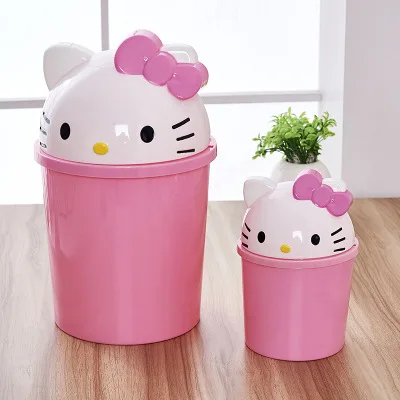 Cute Cat Table Bedroom Mini Trash Bin for Car Storage Bins Waste Basket with Lid Bathroom Trash Can Living Room Recycle Bin Pink