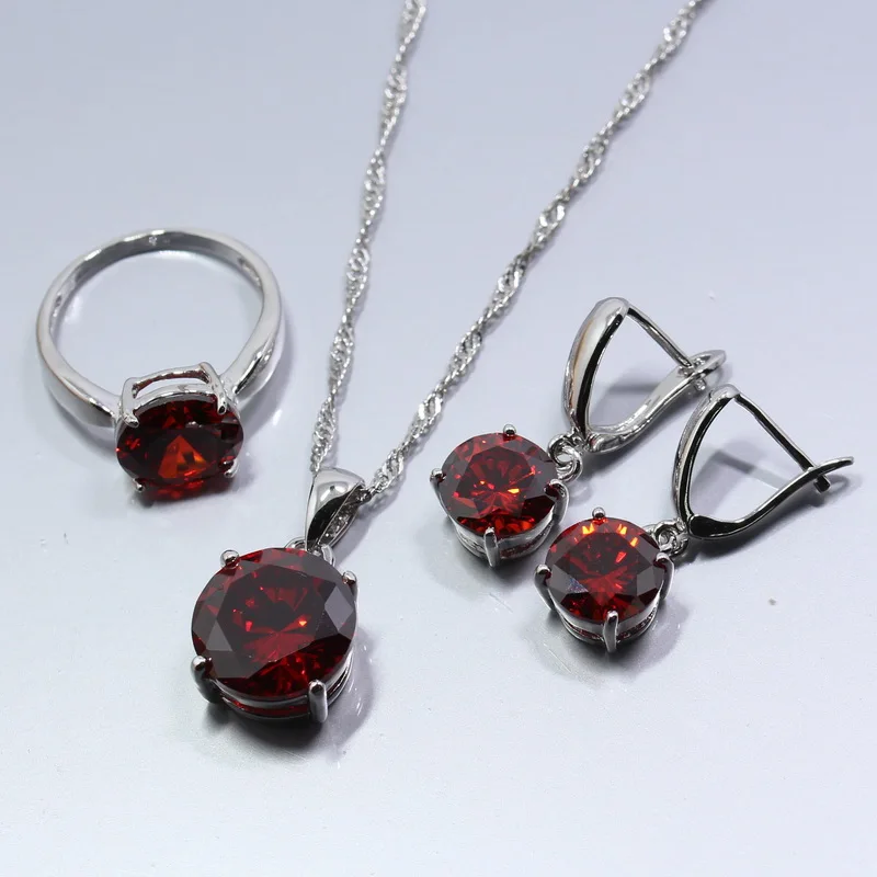 Потрясающие красный гранат серебро 925 Мода Здоровье комплект ювелирных изделий