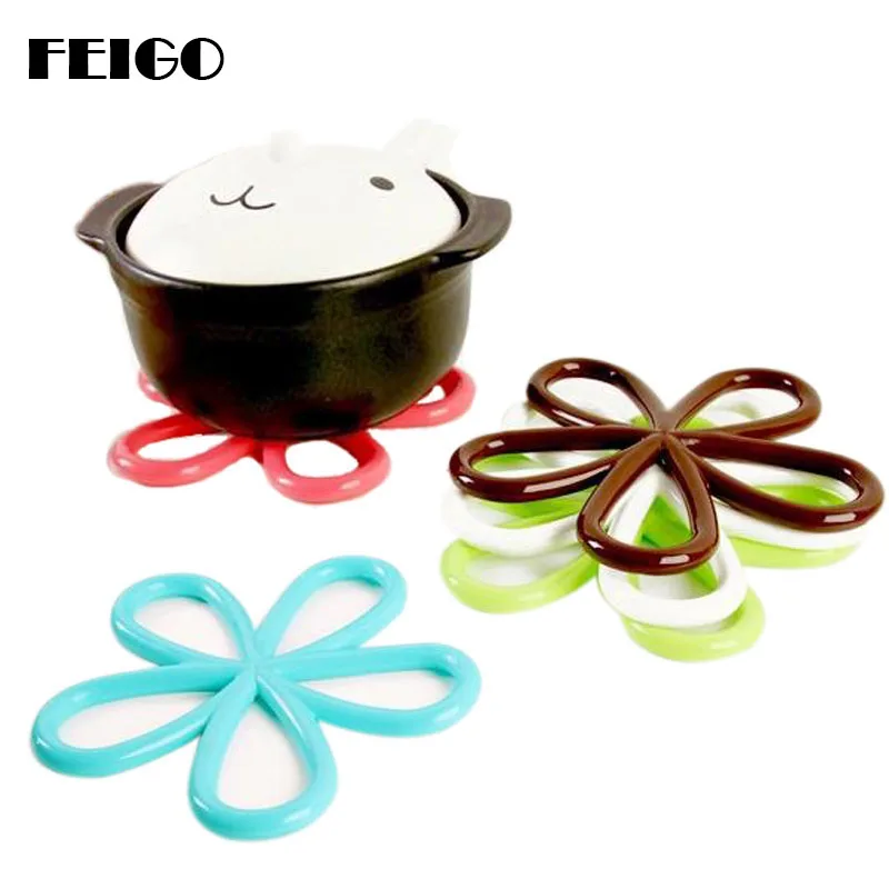 

FEIGO Cute Flower Shape Coffee Mats Anti-Scalding Silicone Insulated Slip Tea Pad Bowl Mat Fashion Multifunction Table Mats F606