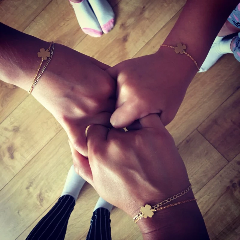 Женский браслет из нержавеющей стали с четырьмя листьями удача Bff ювелирное