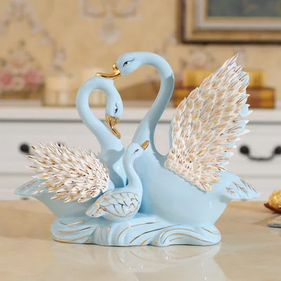 3D Синий Розовый керамические Лебедь фэн-шуй фарфоровая статуэтка home decor ремесла Лаки животных украшения Свадебные украшения подарок - Цвет: A-blue