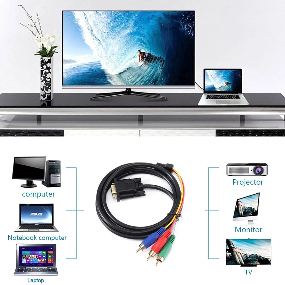 1 5 м VGA до 3 RCA свинцовый Соединительный кабель для ТВ ПК ноутбука компьютера HSJ