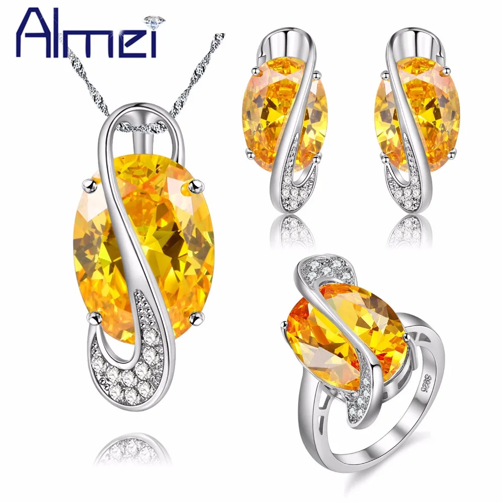 Almei женский любовь Серебряный цвет желтый горный хрусталь Ювелирные наборы для