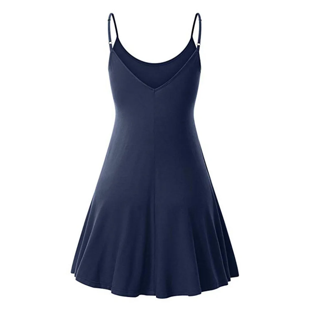 Женское винтажное платье на бретелях-спагетти однотонное свободное Элегантное