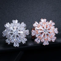 threegraces glowing cz jewelry white gold color snowflake cubic zirconia stone big stud earrings for women wedding party er063
