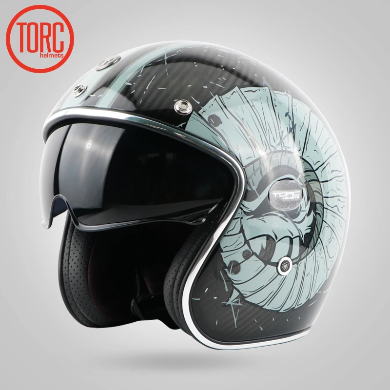 

Мотоциклетный шлем из углеродного волокна TORC, винтажный шлем для мотокросса, мотоциклетный шлем с открытым лицом, Ретро шлем 3/4, V587 ECE