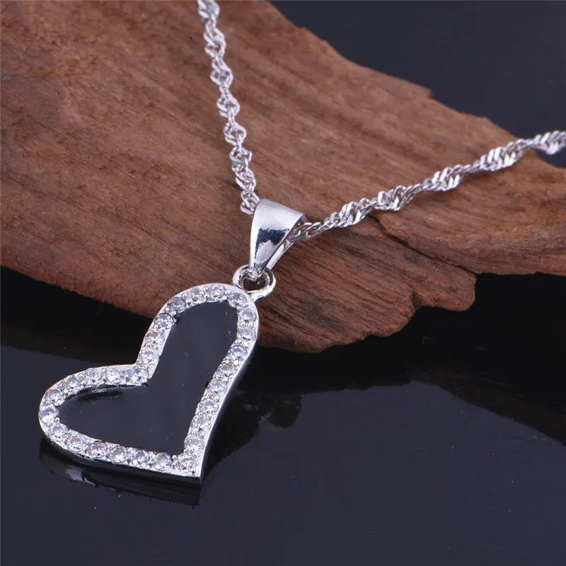 Женское Ожерелье с фианитом черное эмалевое сердце модные ювелирные изделия