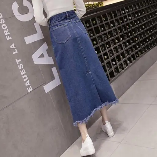 5xl plus size vintage skirts women 2018 summer spring korean vestido feminina high waist long burrs denim female DF304 | Женская одежда