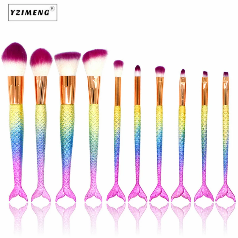 6-15PCS Mermaid Makeup Brushes Set Professional Foundation Powder Eyeshadow Eyebrow Contour Concealer Blush Tools | Красота и