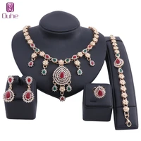 african jewelry set gold color colorful zircon austrian crystal women wedding necklace bracelet earring ring jewelry set