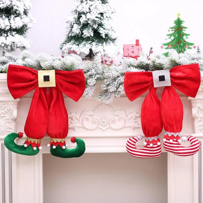 ChristmasTree Топ украшения плюшевый эльф сапоги с бантом висит для Новый год PartyScenes