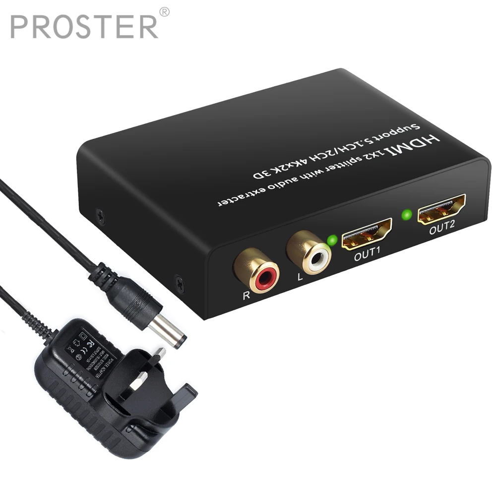 PROZOR 4K x 2K HDMI совместимый разветвитель 1 в 2 выхода аудио сплиттер с 2CH 5.1CH R/L 3 5 мм