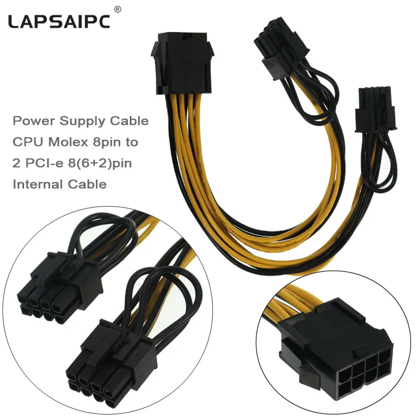 

Lapsaipc Internal Cable Connection Power Supply Cable CPU Molex 8pin to 2 PCI-e 8pin Graphics Card Connector Power Splitter