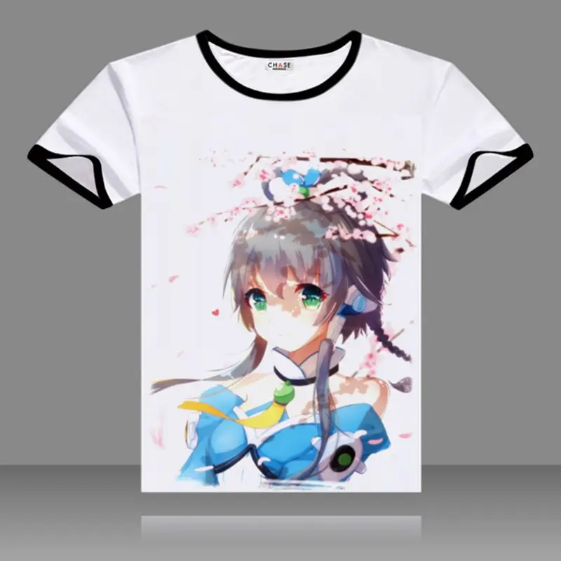 Футболки VOCALOID3 Luo Tianyi черные топы с круглым вырезом и короткими рукавами модные