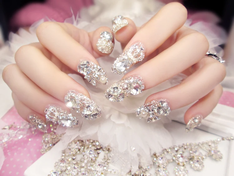 24 шт. готовое изделие для накладных ногтей Блестящий Драгоценный Камень ноготь