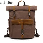 Винтажные кожаные водонепроницаемые холщовые рюкзаки для мужчин, рюкзаки для ноутбука 15,6 дюймов, Женская Студенческая школьная сумка для подростков