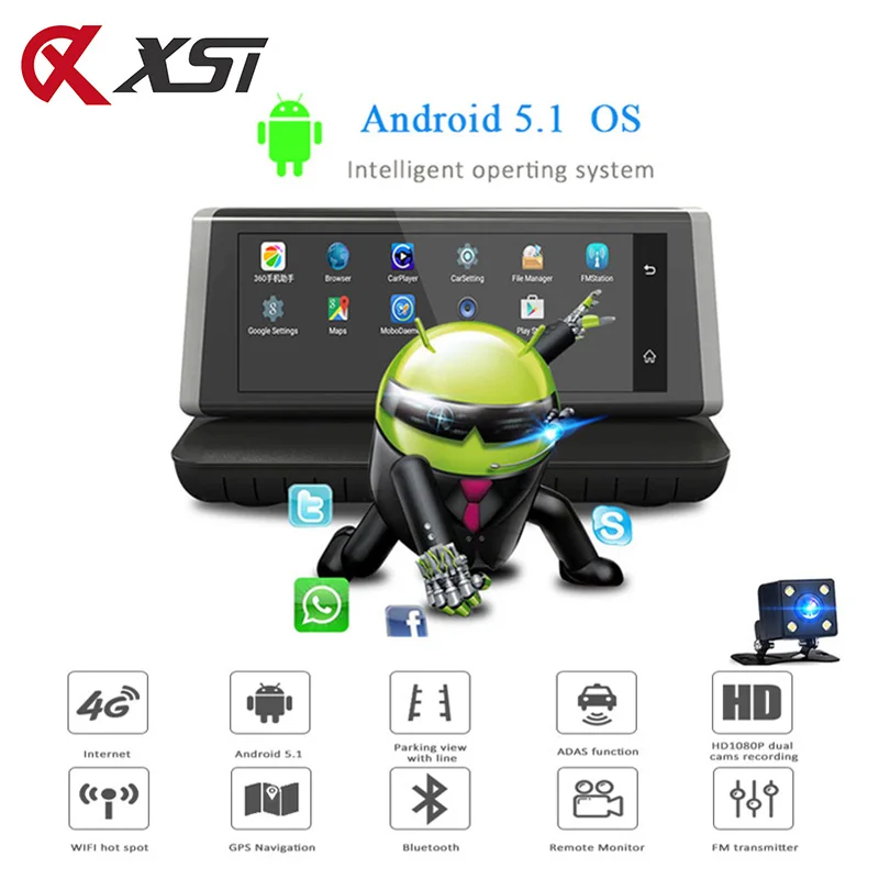 Видеорегистратор XST автомобильный 8 дюймов 4G Wi Fi Android 5 1 HD 1080P|Видеорегистраторы| |