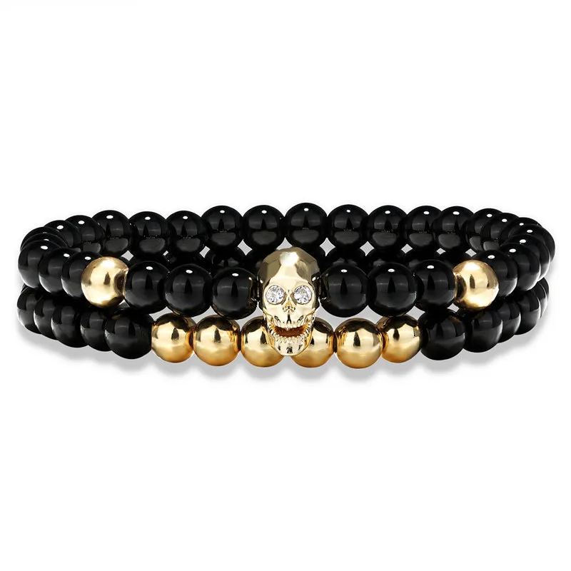 2 шт./компл. 6 мм Классический Браслет из натурального камня CZ череп браслет для