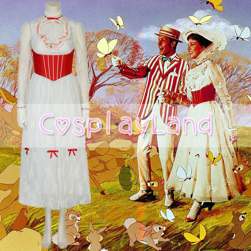 Платье Mary Poppins карнавальные костюмы на Хэллоуин нарядное женское белое платье