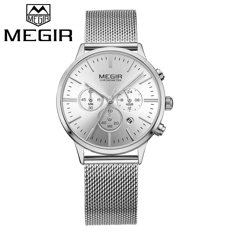 S Silver White MEGIR Роскошные Брендовые женские кварцевые часы, женские модные повседневные наручные часы, женские многофункциональные водонепроницаемые часы, Relogio Feminino - Цвет: S Silver White