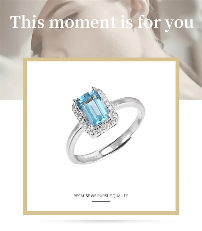 Натуральный топаз кольца для Для женщин Твердого 925 Silver Fine Jewelry 1ct синий прямоугольник 7*5 мм драгоценных камней Регулируемый кольцо R-TO015