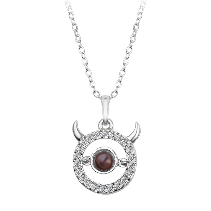 Taurus Silver Розовое золото и серебро 100 языков я люблю тебя проекция 12 Созвездие Подвеска Ожерелье воспоминания о романтической любви свадебное ожерелье - Окраска металла: Taurus Silver