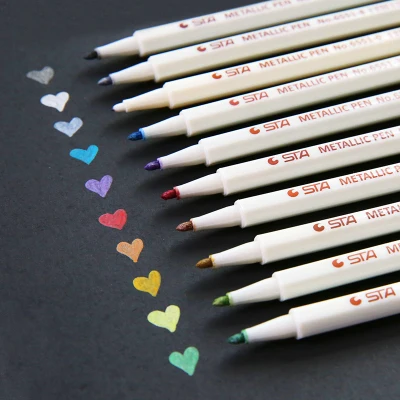 10 Colors Paint Marker Pens Scrapbooking Graffiti Colored Markers Set Metallic Brush Pen For DIY Black Card Album | Канцтовары для