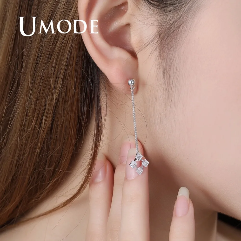 UMODE модные длинные висячие серьги для женщин женские Стразы белый золотой цвет AAA