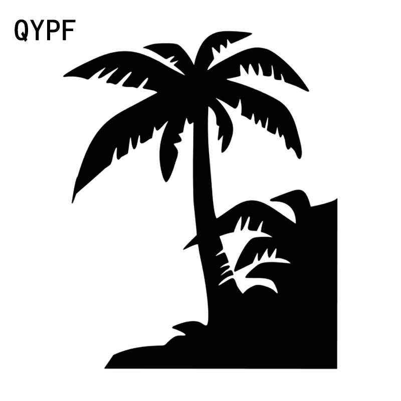 Наклейка на автомобиль из винила QYPF "Кокосовое дерево на морском побережье" 14,4 см*17,1 см, живая и красивая, C18-0397.