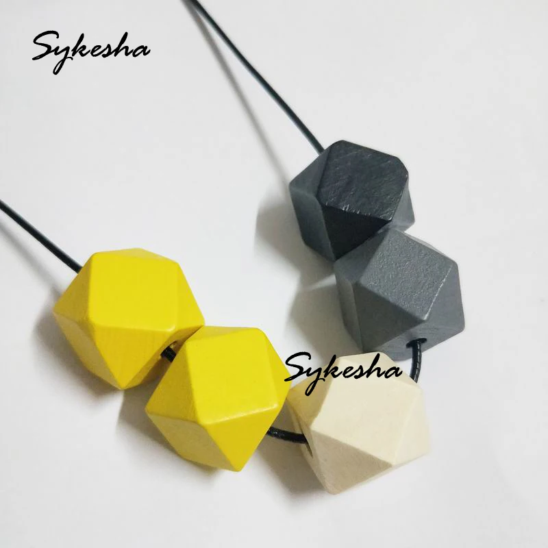  Handmade Adjustable GEOMETRIC Necklace Chunky Yellow White Wooden Beads Women Girl Party Gift Bohemia Jewelry | Украшения и