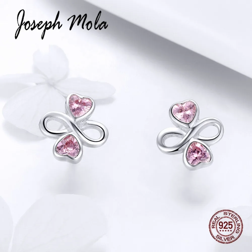 Joseph Mola 925 Sterling Silver Clear Pink lovely heart CZ Stone Stud Earrings for Women Party Birthday Gift Anniversary | Украшения и