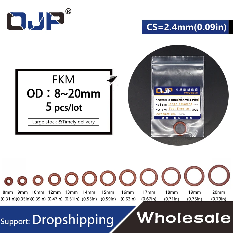 5 шт./лот флюоровое резиновое кольцо коричневое уплотнительное FKM CS: 2 4 мм