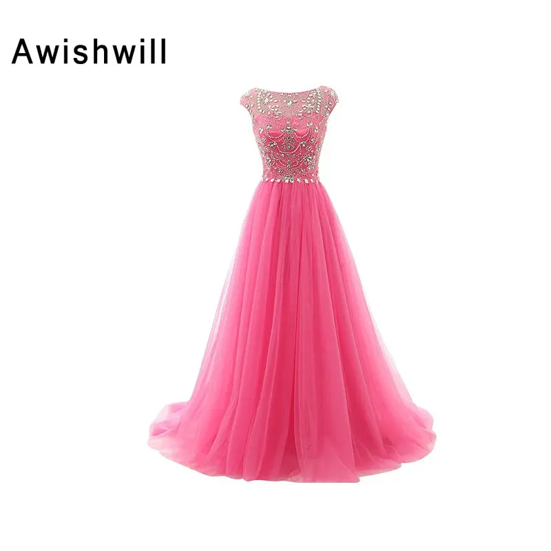 Модные ярко-розовые вечерние выпускные платья фатиновое длинное вечернее платье