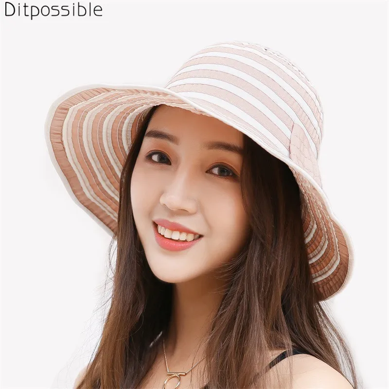 Ditpossible 2018 новые полосатые шляпы от солнца женская летняя модная пляжная шляпа с