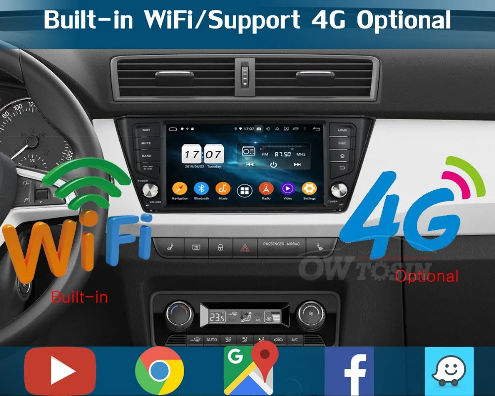 1920*1080 " ips Восьмиядерный 4 Гб+ 64 ГБ Android 9,0 автомобильный dvd-плеер для Skoda Fabia Радио Стерео gps CarPlay Parrot BT