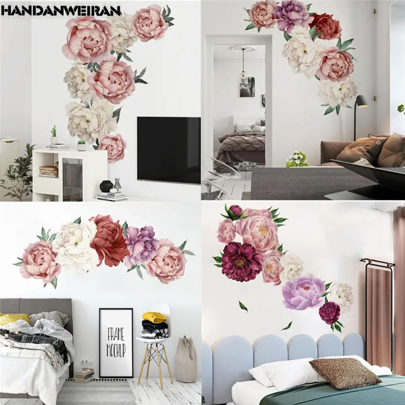 

3D Peony Rose Flowers Wall Sticker 8 styles Flower Art Nursery Decals Mural For Kids Room Home Decoration Gift Wallpaper