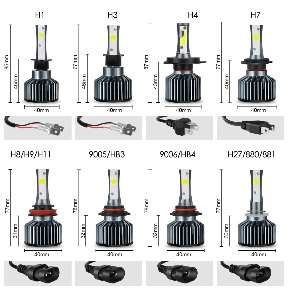 

5Pairs 12000LM Car Headlight Bulbs LED H1 H3 H27 H7 H11 HB3 HB5 880 9005/HB3 9006/HB4 H4 LED HB1 12V 72W 6500K Lamp Auto Light