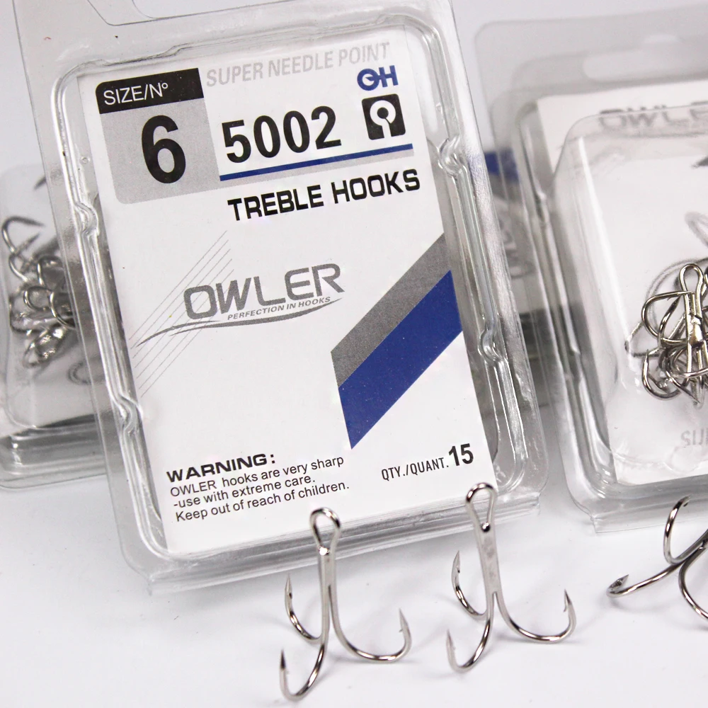15pcs/box 3 colors owner treble Hooks Size 1#-14#  Round Bent Treble Saltwater Bass  Steel Fishhooks solid Triple Hooks