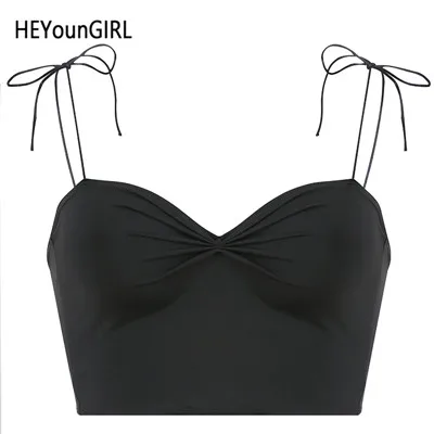 Черный HEYounGIRL Ruched Черный Белый короткий топ женские бюстье с открытой спиной сексуальный топ Харадзюку укороченный камзол уличная Летняя Вечеринка - Цвет: Черный