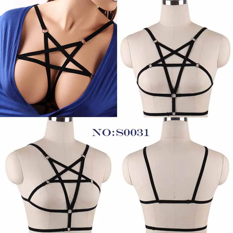 S0031BLACK Женское боди жгут нижнее белье в готическом стиле укороченный топ Фетиш клетка бюстгальтер ремни для нижнего белья пояс портупея в форме звезды бюстгальтер - Цвет: S0031BLACK