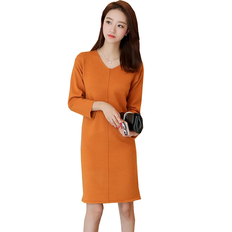 

Spring and autumn in the long section of Korean fan thin all-match dress dress sweater knit garment