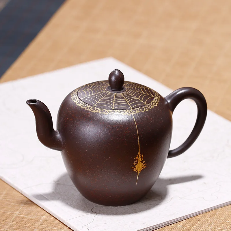 Yixing Purple Sand Teaware Raw Mine Black Zhuni Beauty Shoulder Hand-made Teapot Genuine Gold Drawing Spider | Дом и сад