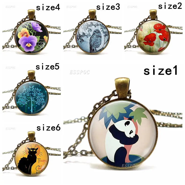 

Panda Owl Pansies Fireflies Cat Animal Art Necklace Fahsion Literary Glass Jewelry Pendant Gift for Man or Women