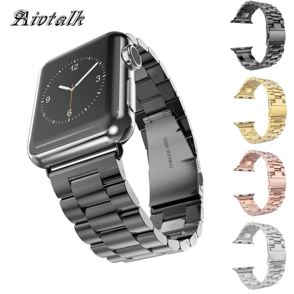 Ремешок Avitalk из нержавеющей стали для Apple Watch 38 мм 42 iwatch 3 2 1 черный серебристый